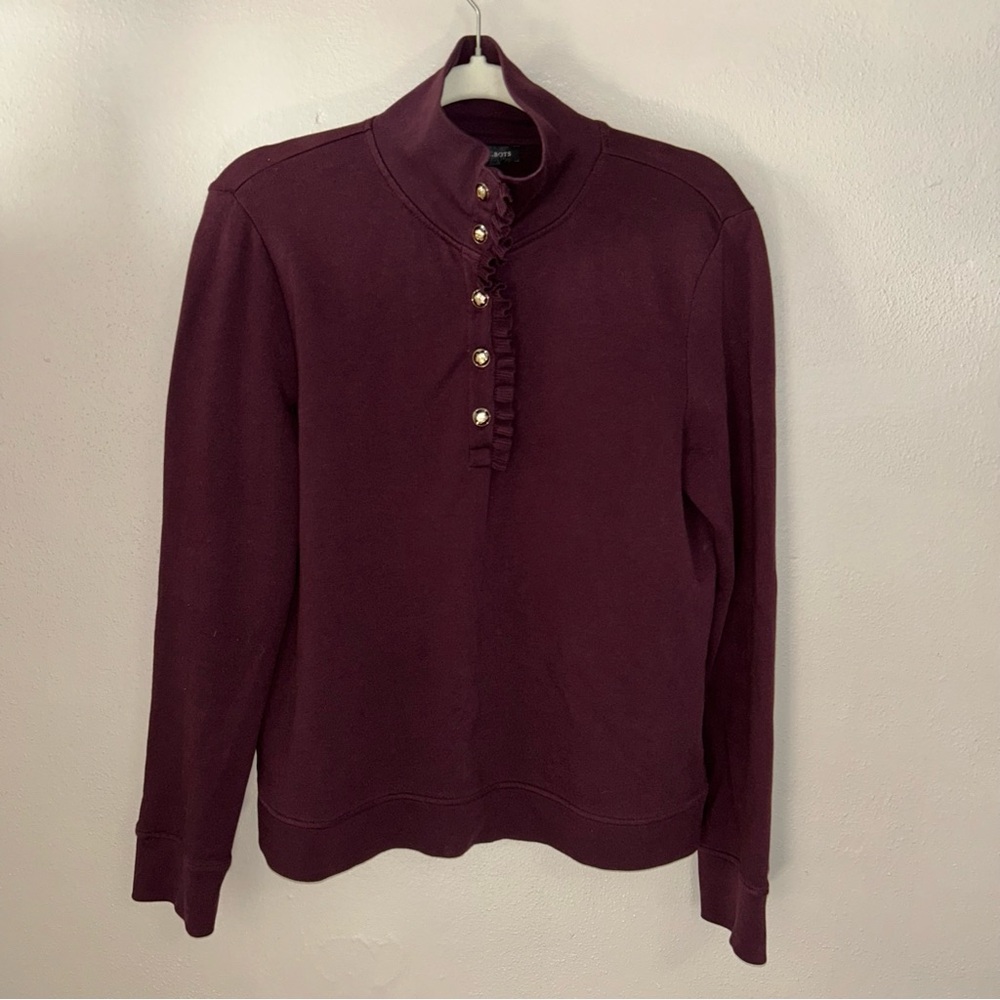 Talbots Ruffle Button Mock Neck Deep Burgundy Swe… - image 1